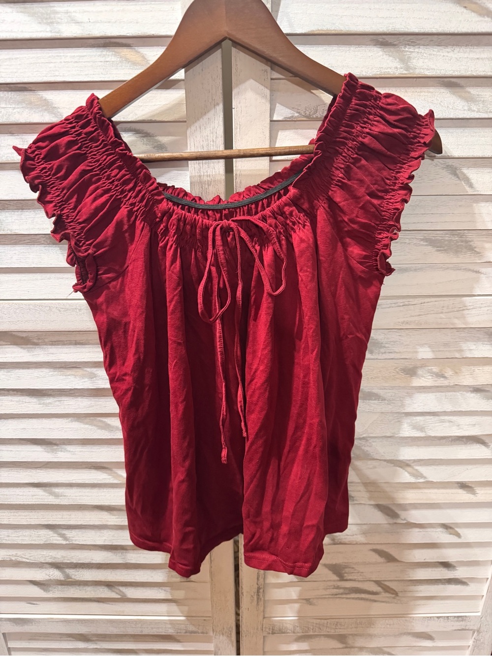 Amazon Red Ruffled Tie-Neck Peasant Top - Picture 2 of 3